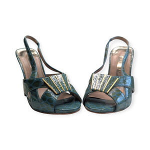 Women Teal Ted Baker Sling Back Heels Sizes:Uk 7 / Eu 40/ Us 9